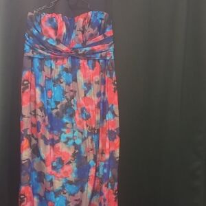 Jessica Simpson Strapless Floral Maxi Dress in Blue and Pink